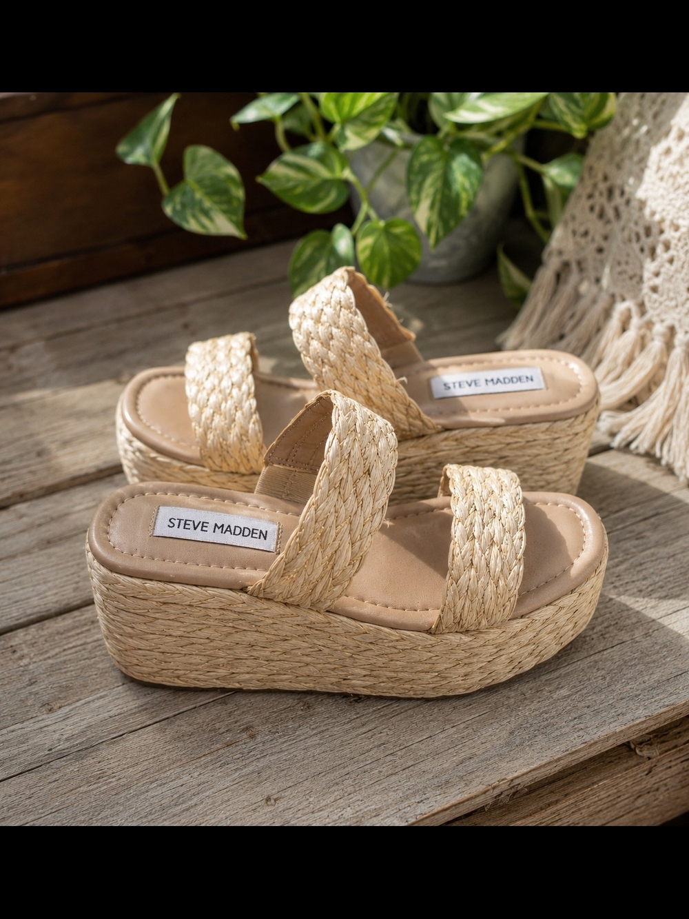 Steve Madden Rafia Woven Platform Sandals 6